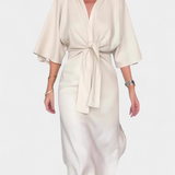 Наталия - Касулна рокля с преден възел и V-образно деколте