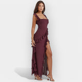 Рокля с Разкроен Дол и Регулируеми Волани