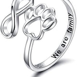 Ръчно изработен пръстен с отпечатък на лапа и сърце от 925 стерлингово сребро с регулируем размер
