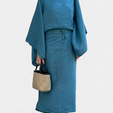 Филипа - Кимоно рокля от лен и памук с пояс