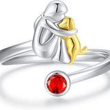 Регулируем пръстен за кучета с фигура на момиче, изработен от 925 сребро