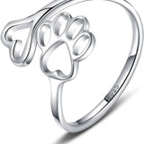 Ръчно изработен пръстен с отпечатък на лапа и сърце от 925 стерлингово сребро с регулируем размер