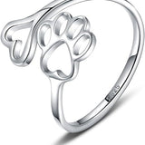 Ръчно изработен пръстен с отпечатък на лапа и сърце от 925 стерлингово сребро с регулируем размер