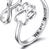 Ръчно изработен пръстен с отпечатък на лапа и сърце от 925 стерлингово сребро с регулируем размер