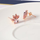 Комплект бижута с лапички за жени – 4 части | Розово злато с циркониева сърце – Пръстен, Колие, Обеци и Гривна