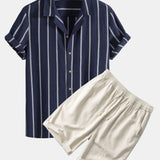 Касуален комплект - Риза от полиестерна смес и шорти с бързо съхнене
