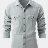 Деним риза с копчета – Предна част с копчета и регулиране на ръкавите