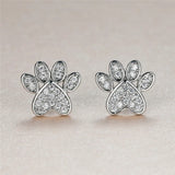 Сърцевидни обеци с котешки лапи и бял циркон