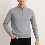 Пуловер от трикотаж - Полуцип с висок яка и еластичен материал