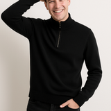 Пуловер от трикотаж - Полуцип с висок яка и еластичен материал