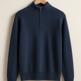 Пуловер от трикотаж - Полуцип с висок яка и еластичен материал