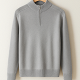 Пуловер от трикотаж - Полуцип с висок яка и еластичен материал
