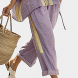 Комплект от ленен бамбук с очарователна лавандула и детайли в жълти ивици