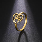 Пръстен с форма на сърце и лапа, изработен от неръждаема стомана за любителите на животни