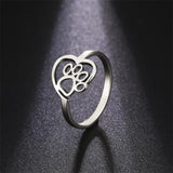 Пръстен с форма на сърце и лапа, изработен от неръждаема стомана за любителите на животни