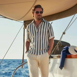 Риза - С яка с лапел и къс ръкав с райе, дишаща