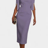 Весна Миди Рокля с Перлени Детайли и Кръгло Деколте