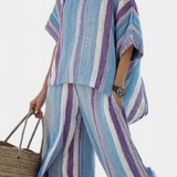 Елегантен комплект райе Daisy в нюанси на малва и светлосиньо за изискан вид