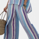 Елегантен комплект райе Daisy в нюанси на малва и светлосиньо за изискан вид