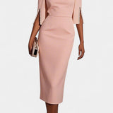 Весна Миди Рокля с Перлени Детайли и Кръгло Деколте