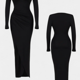 Елена Рокля с Дълги Ръкави и Дълбоко V Деколте