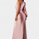 Габриела Асиметрична Рокля с Драпиране на Едно Рамо